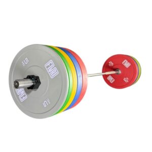 Barra olímpica con discos color de 5 a 25 kg