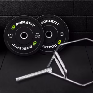 Pack barra hexagonal + Discos Bumper + Pinza Doblefit Black
